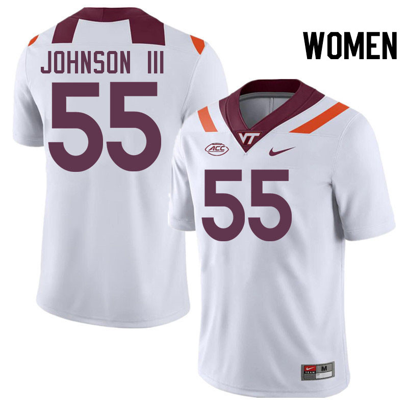 Women #55 Gerard Johnson III Virginia Tech Hokies College Football Jerseys Stitched-White